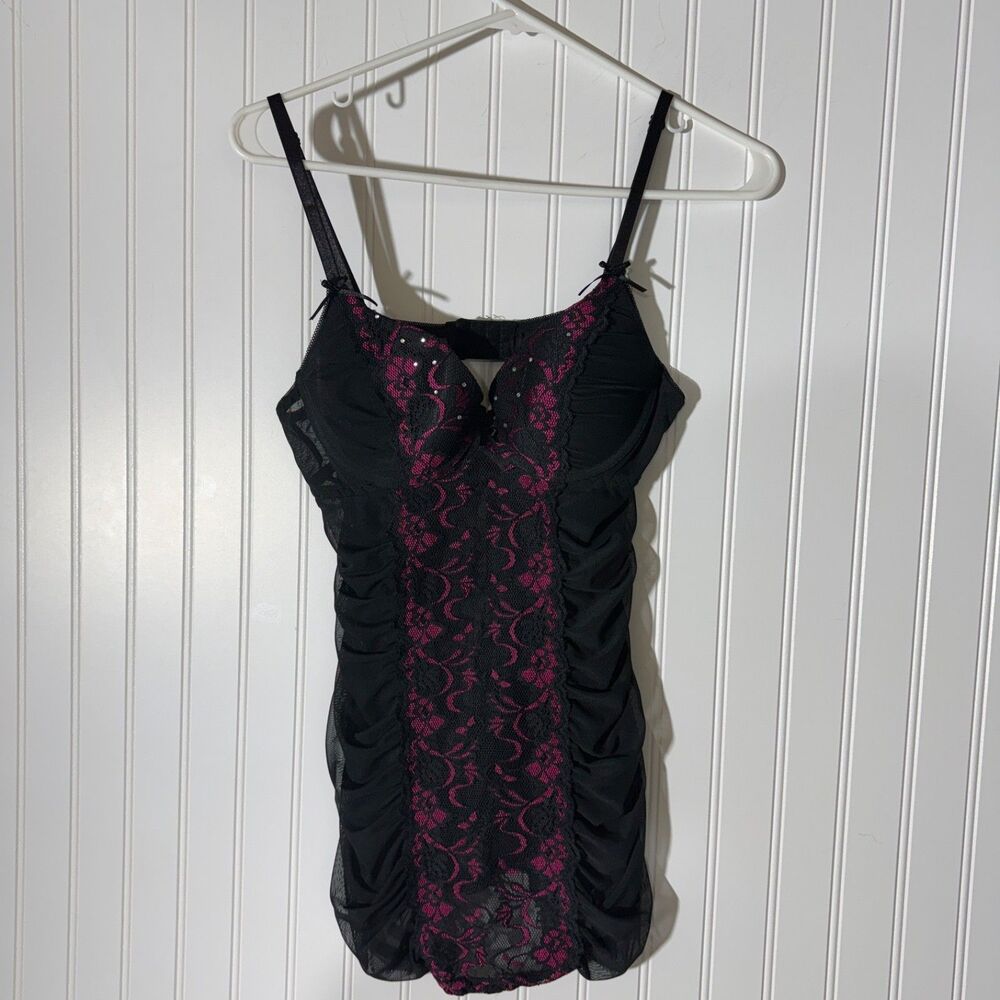 Elegance Sexy Cami Tank Top Size Large  Black Pink Mesh Lingerie